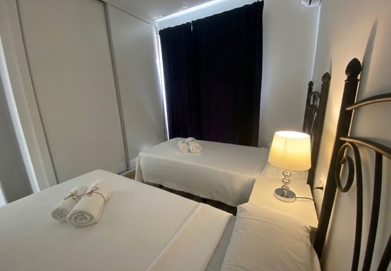 Front view of the two single beds