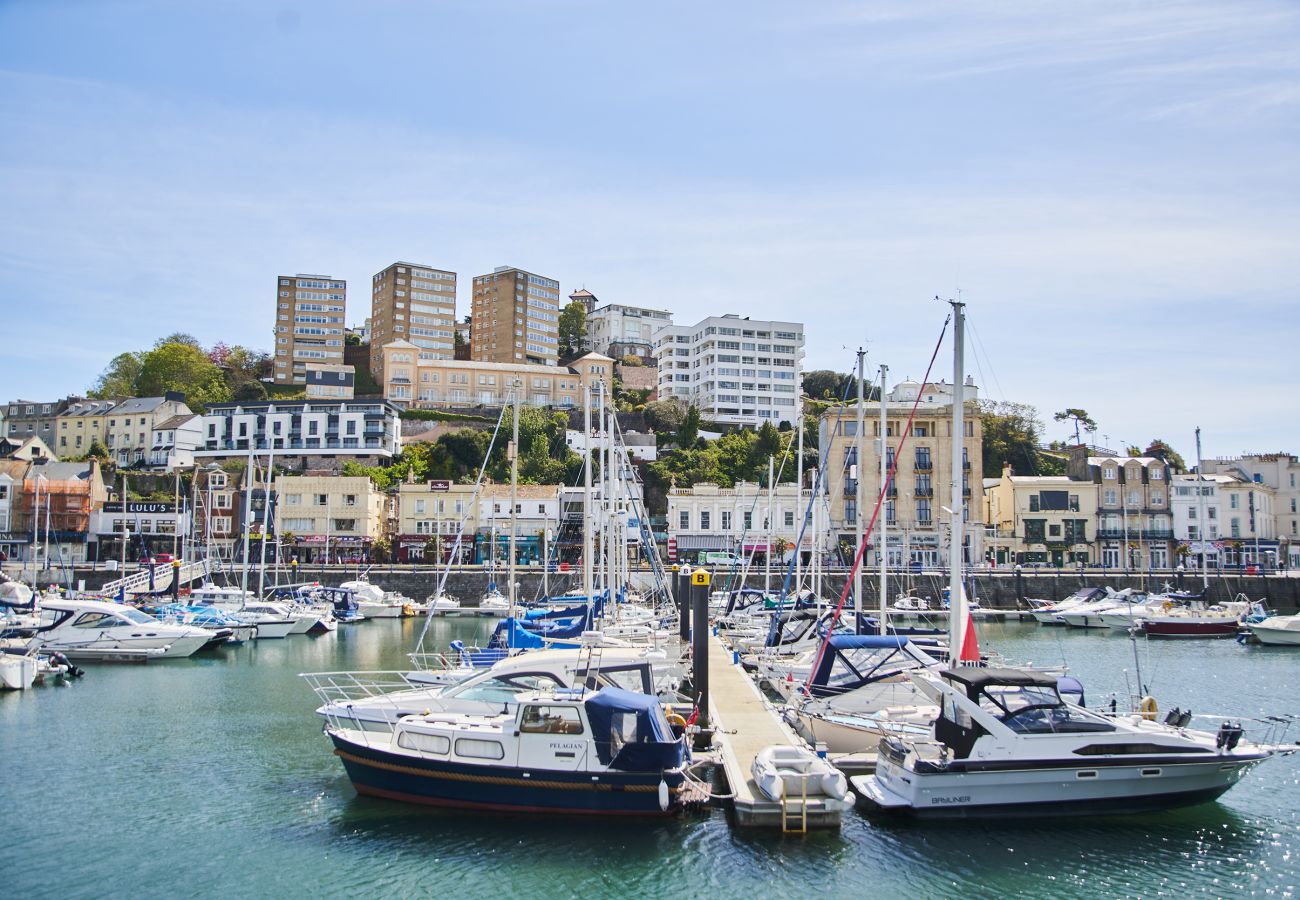 View of Torquay marina from apartment window